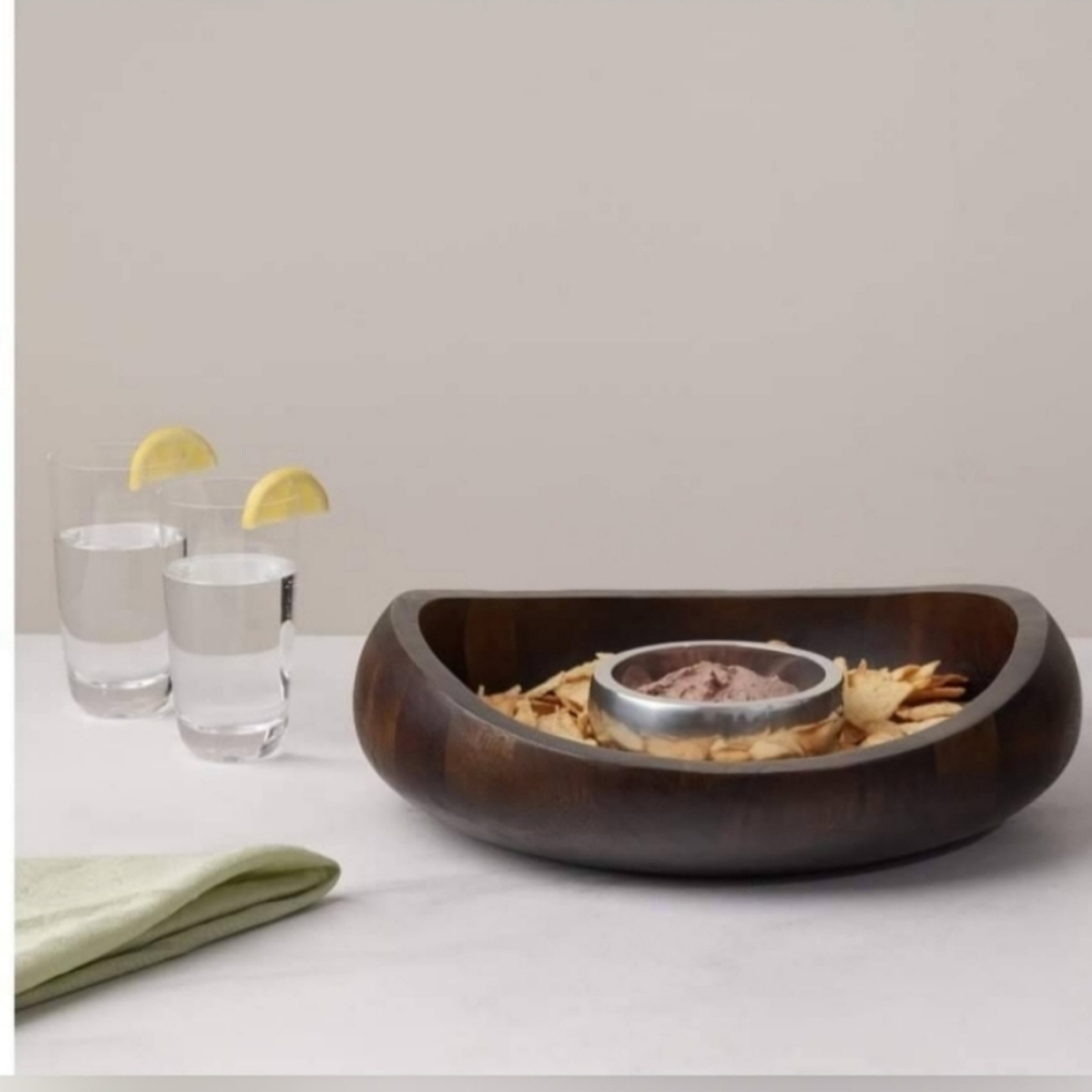 2 for $300 -Nambé Espresso Butterfly Chip & Dip Bowl - 16"D & 5.5"D -Sean O'Hara